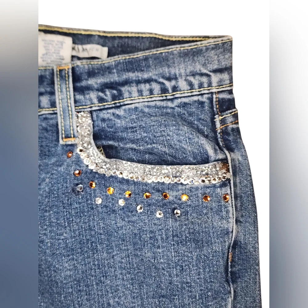 ​VTG Old Navy Y2K Lace Flare Jeans Bedazzled Idaho Star Size 8 Long Custom - Picture 5 of 12